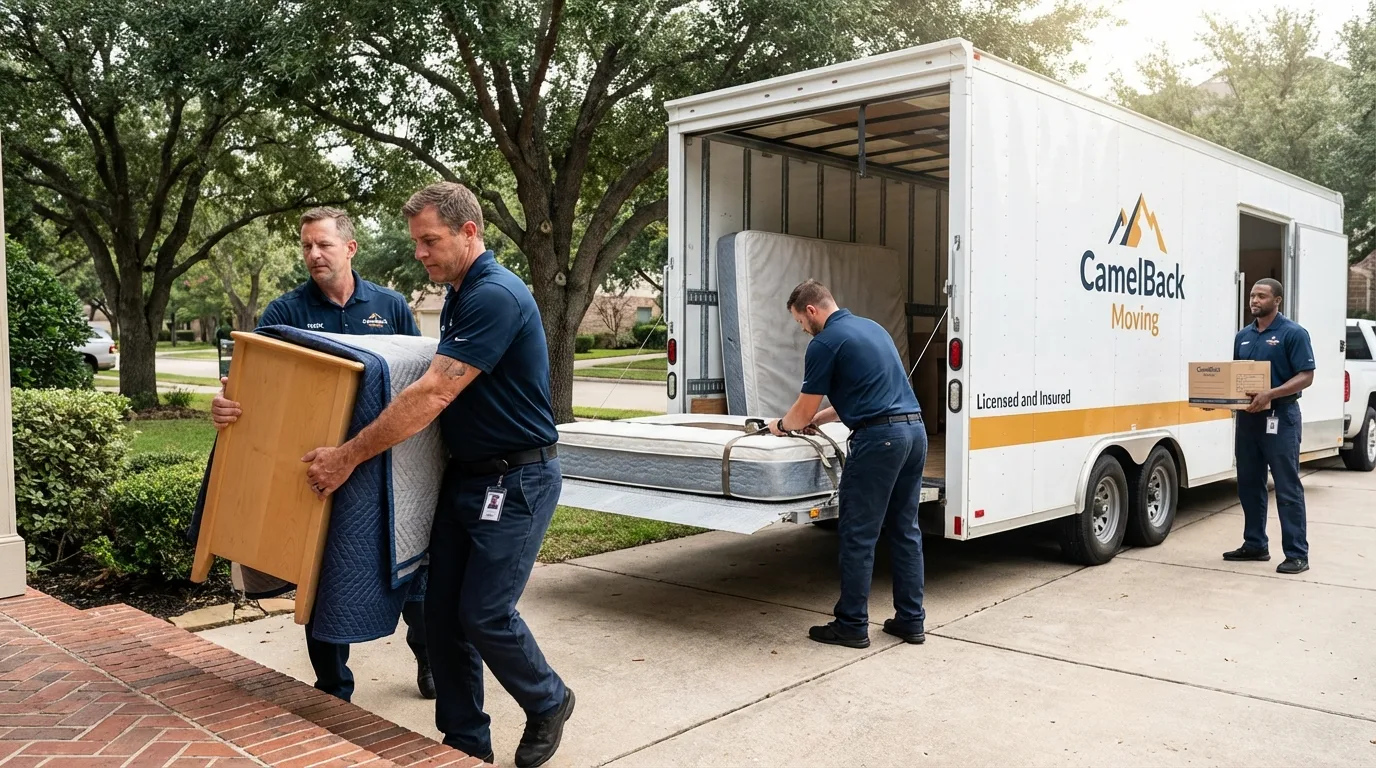 Crew loading residential truck for cross-state move from La Grange, IL