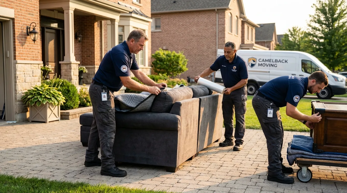 Large estate moving crew wrapping furniture in La Grange, IL