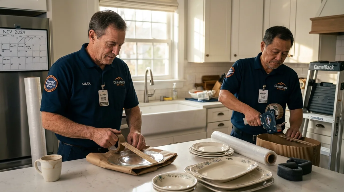 Professional crew packing kitchen dishware in La Grange, IL